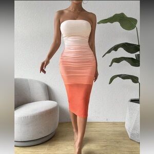 Ombre Ruched Tube Midi Women’s Dress